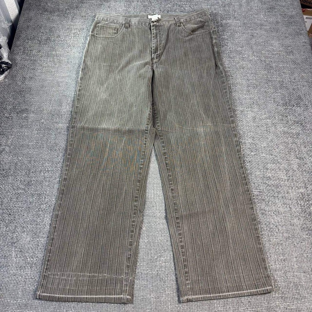 Mac & Jac Pinstripe Straight Leg Pants Mens 38 Grey Olive Y2K Stretch Denim